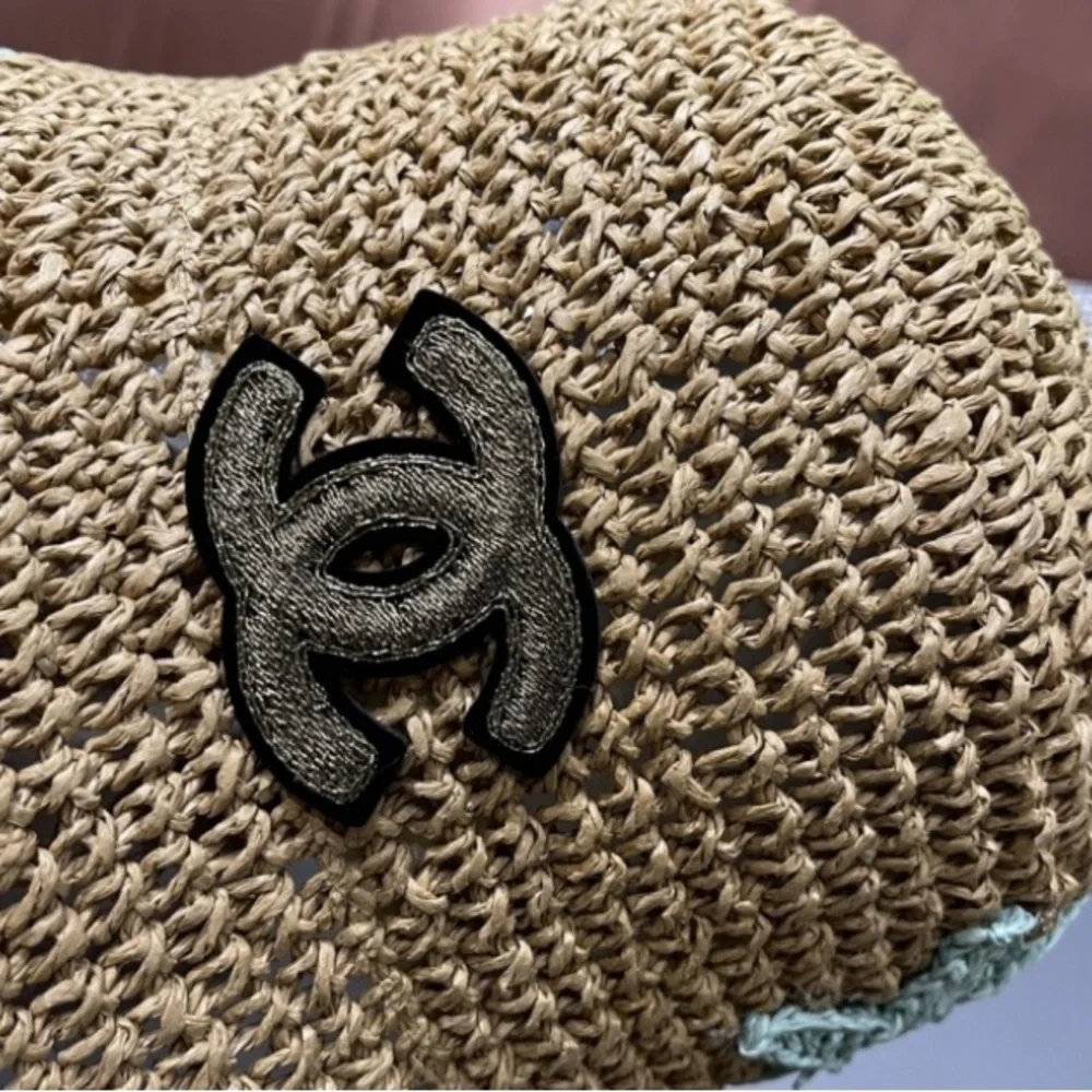 Chanel Kids Straw Hat with Black and Mint Accents